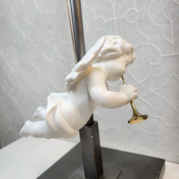 Dept 56 Large Winter Silhouette Cherub Angel 8" White Ornament Horn Retired - Picture 9 of 16